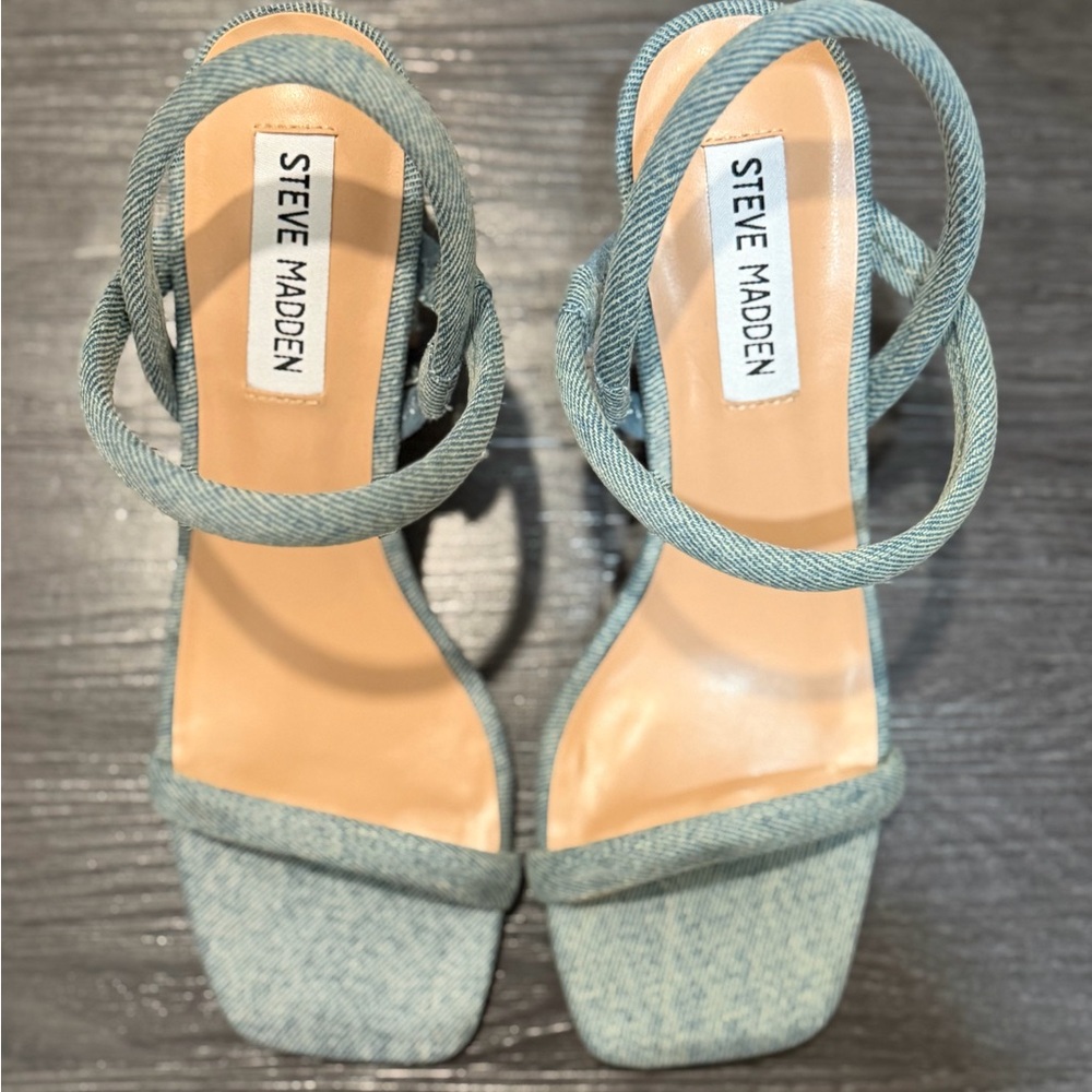 Steve Madden Light Blue Strappy Square-Toe Heels